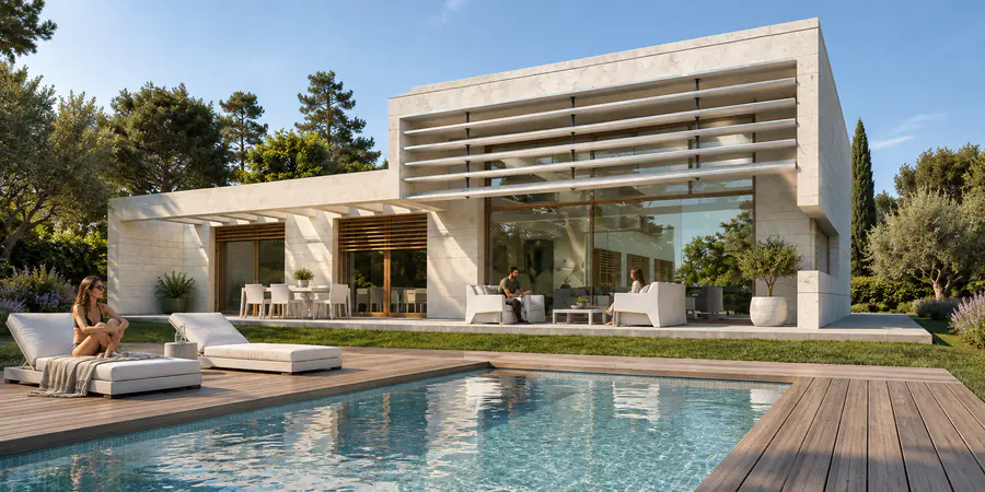 Villa de diseño con piscina y tarima en Ciudalcampo